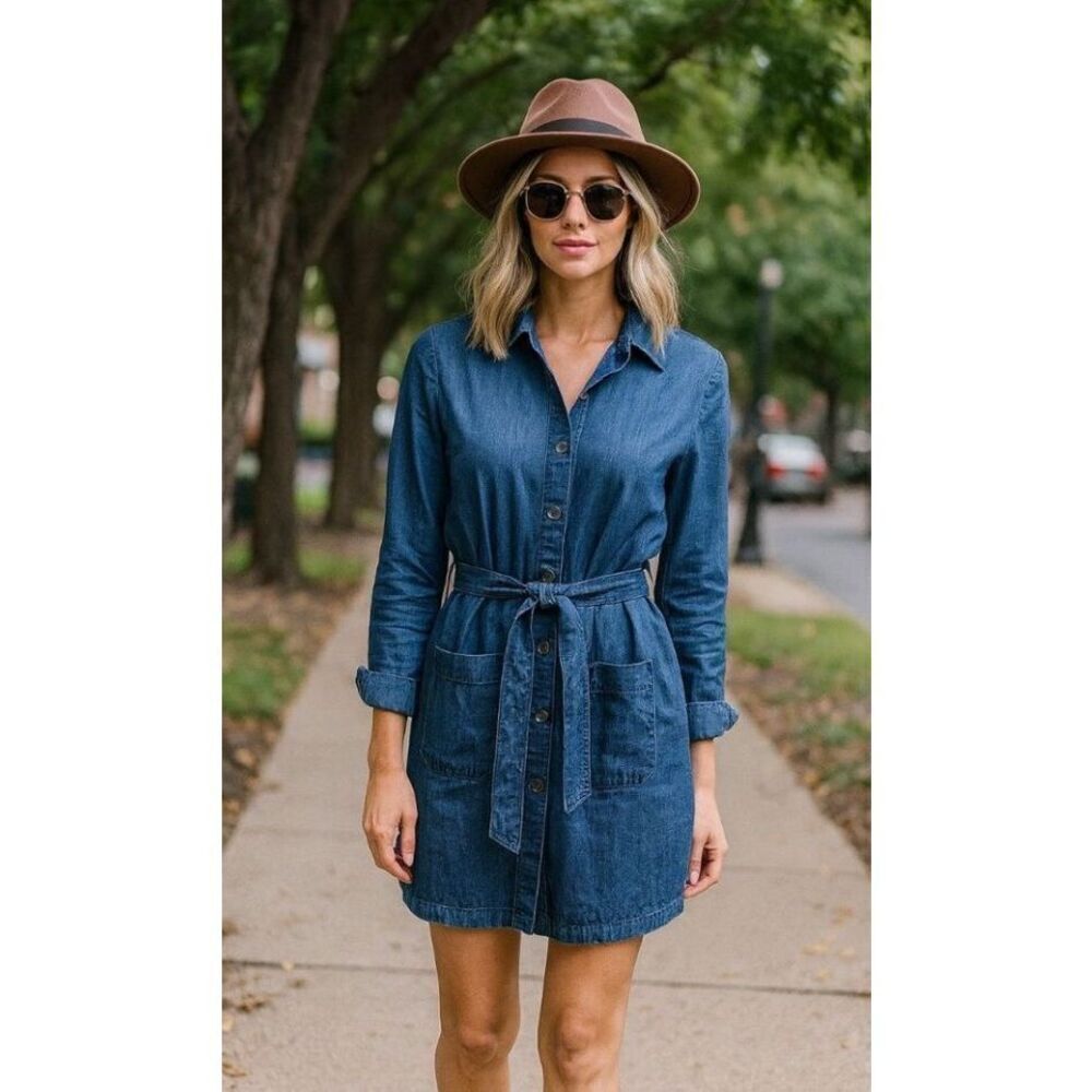 Style & Co Dark Wash Denim Belted Dress Size Small-Nwt